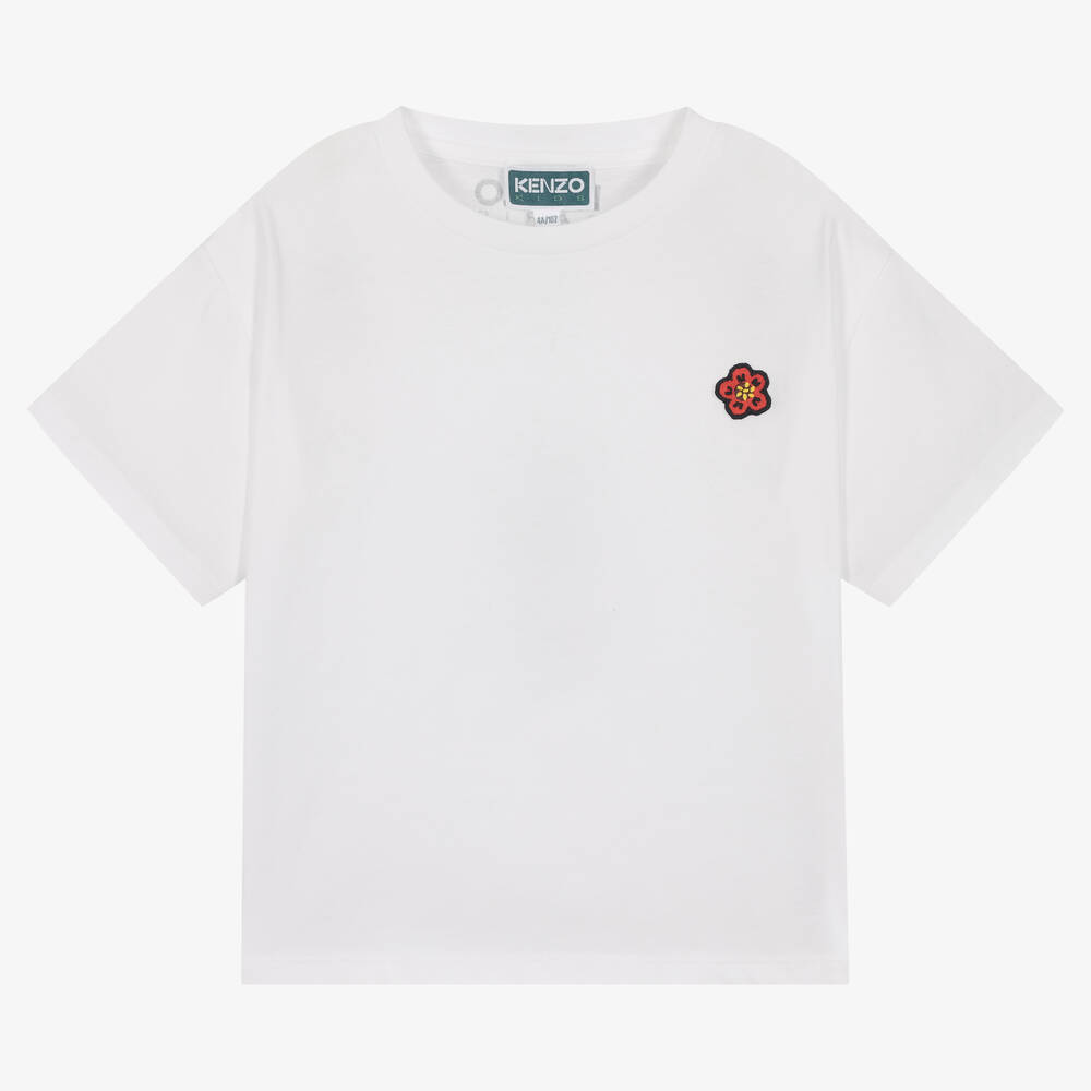 KENZO KIDS - Белая хлопковая футболка c вышивкой Boke  | Childrensalon