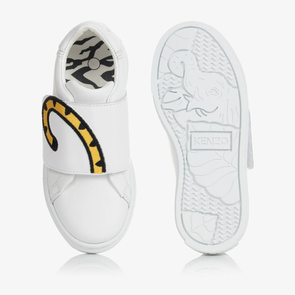 KENZO KIDS-White KOTORA Tiger Leather Trainers | Childrensalon Outlet