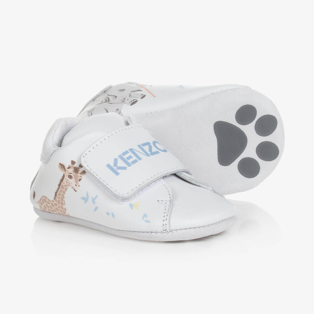 KENZO KIDS - White Leather Pre-Walker Shoes | Childrensalon