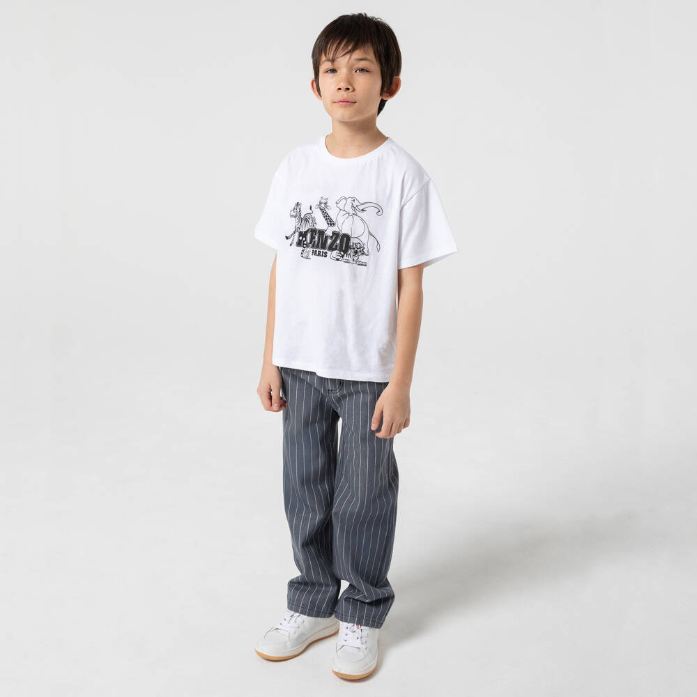 KENZO KIDS-White Organic Cotton Zoo Animals T-Shirt | Childrensalon Outlet
