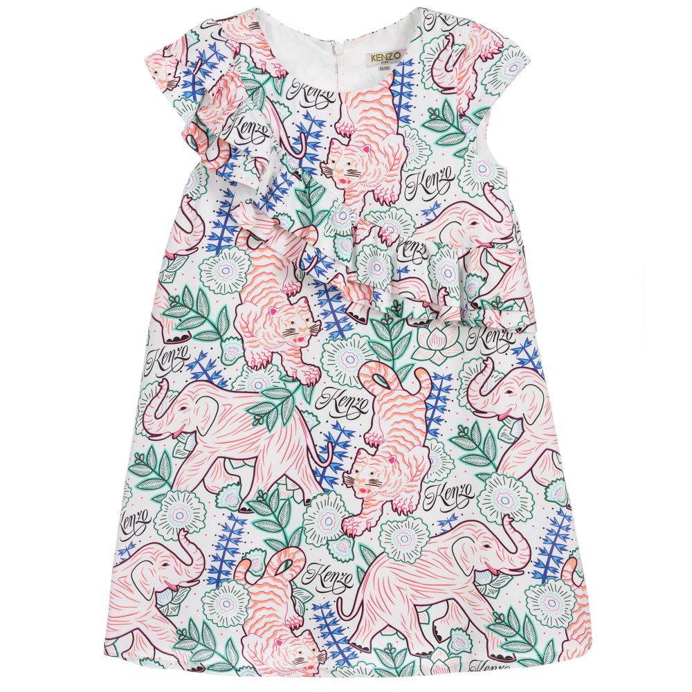 KENZO KIDS - White & Pink Viscose Dress | Childrensalon