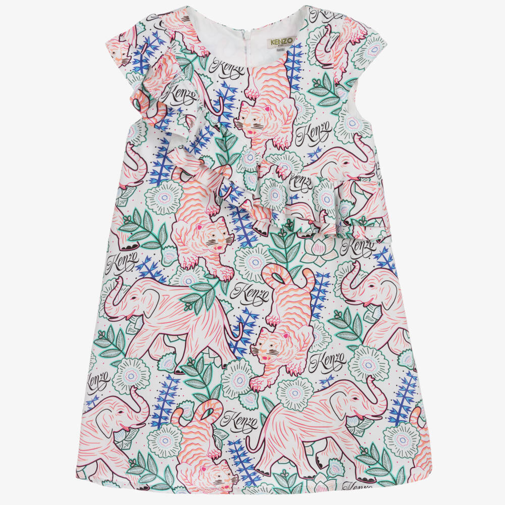 KENZO KIDS-White & Pink Viscose Dress | Childrensalon Outlet