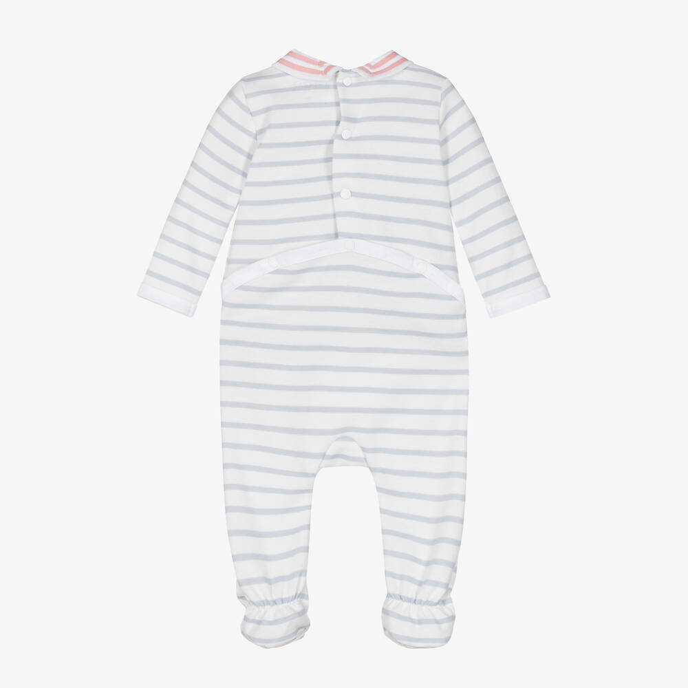 KENZO KIDS-White Striped Organic Cotton Babygrow | Childrensalon Outlet