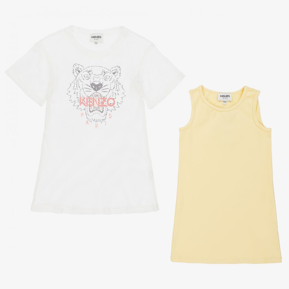 KENZO KIDS-Yellow 2-in-1 Mesh Tiger Dress | Childrensalon Outlet