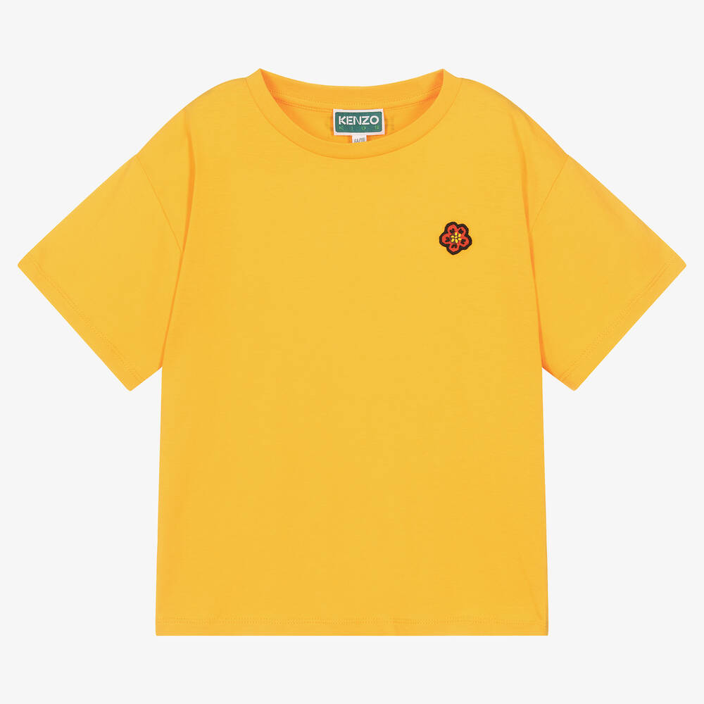 KENZO KIDS - Желтая футболка из органического хлопка с цветком | Childrensalon
