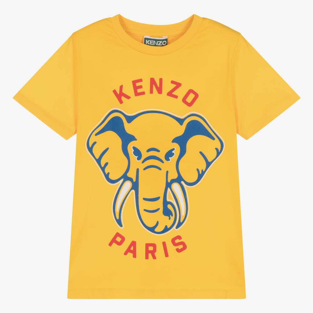 KENZO KIDS Yellow Cotton Elephant T Shirt Childrensalon Outlet