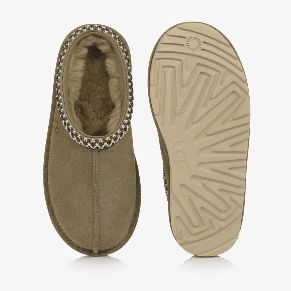 UGG-Khaki Beige Suede Leather Tasman Mules | Childrensalon Outlet