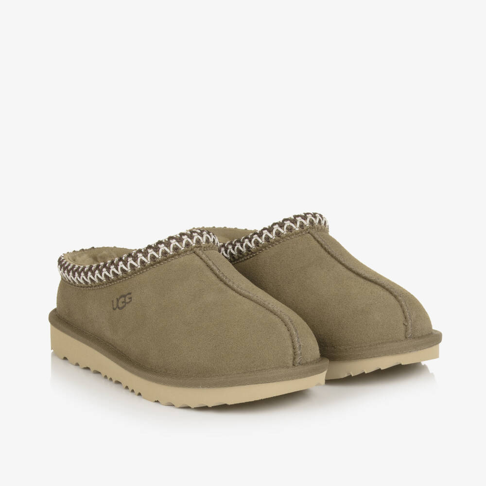UGG-Khaki Beige Suede Leather Tasman Mules | Childrensalon Outlet