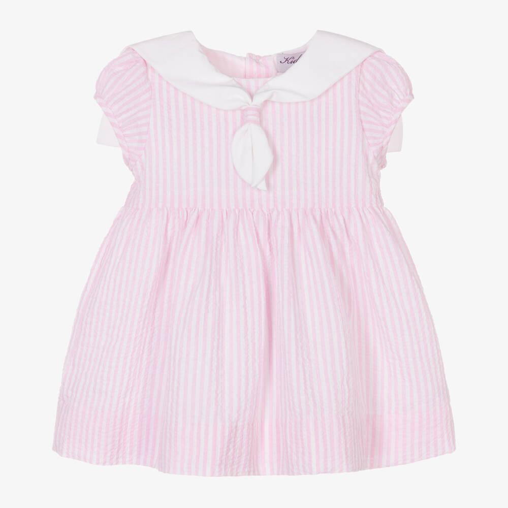 Kidiwi-Baby Girls Pink Striped Cotton Dress | Childrensalon Outlet
