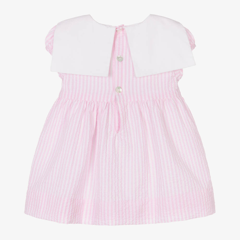Kidiwi-Baby Girls Pink Striped Cotton Dress | Childrensalon Outlet