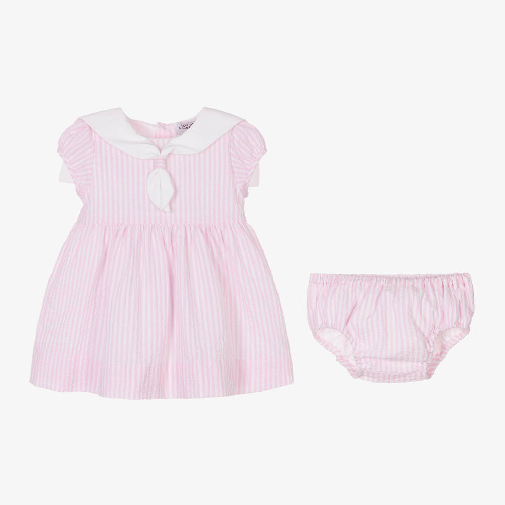 Kidiwi-Baby Girls Pink Striped Cotton Dress | Childrensalon Outlet