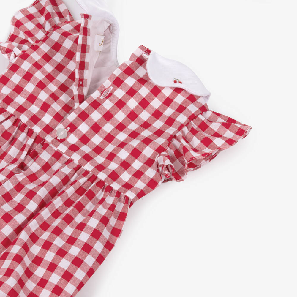 Kidiwi-Baby Girls Red Gingham Hand-Embroidered Cotton Shortie | Childrensalon Outlet