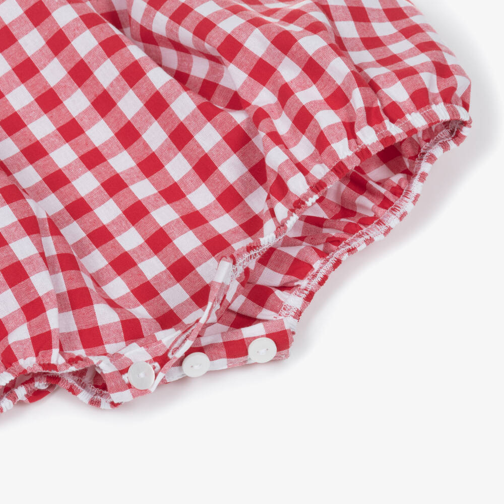 Kidiwi-Baby Girls Red Gingham Hand-Embroidered Cotton Shortie | Childrensalon Outlet