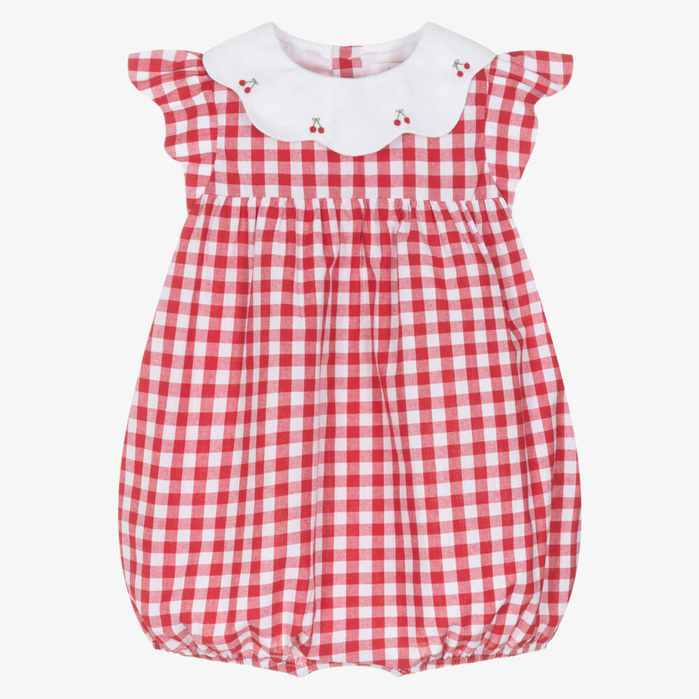 Kidiwi-Baby Girls Red Gingham Hand-Embroidered Cotton Shortie | Childrensalon Outlet