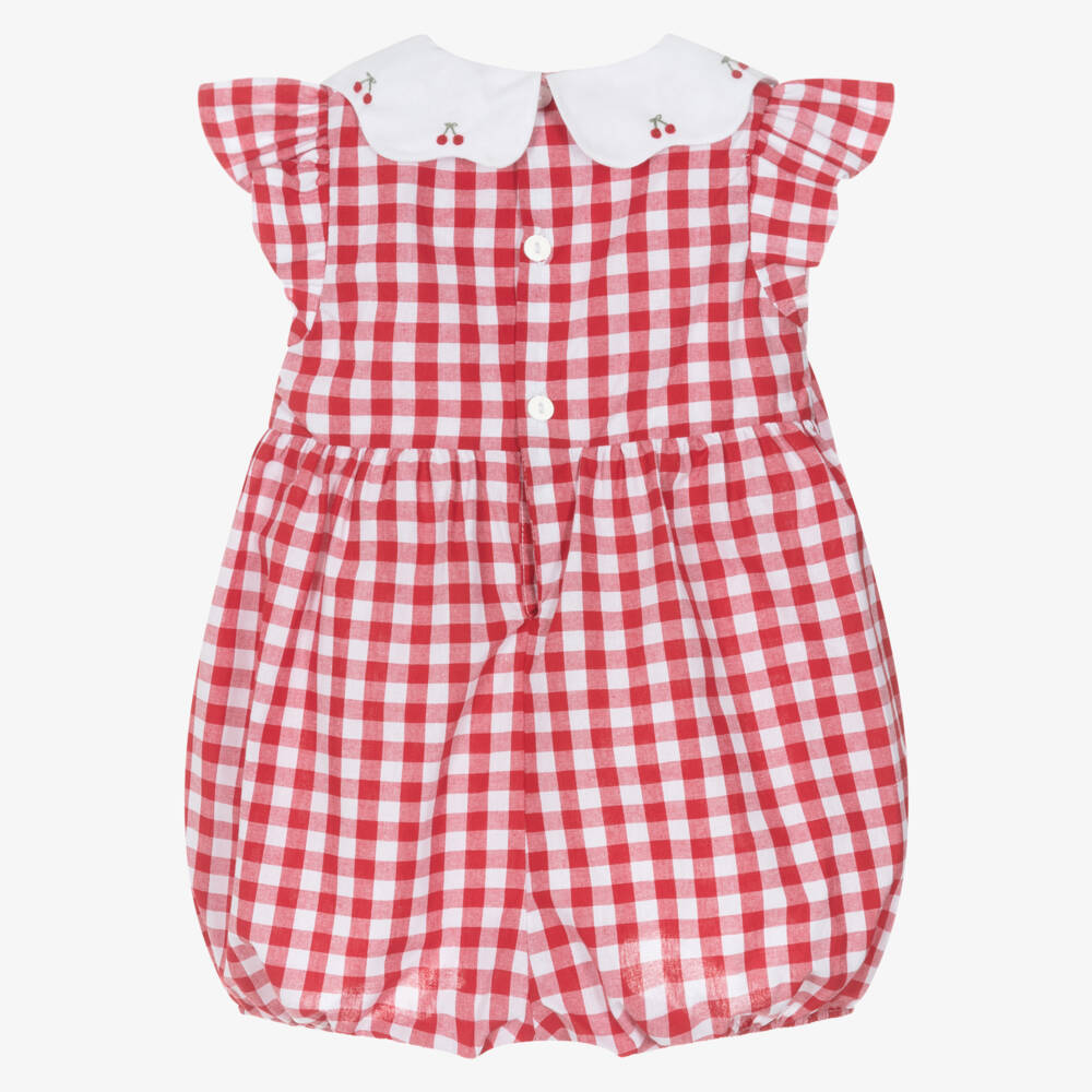 Kidiwi-Baby Girls Red Gingham Hand-Embroidered Cotton Shortie | Childrensalon Outlet