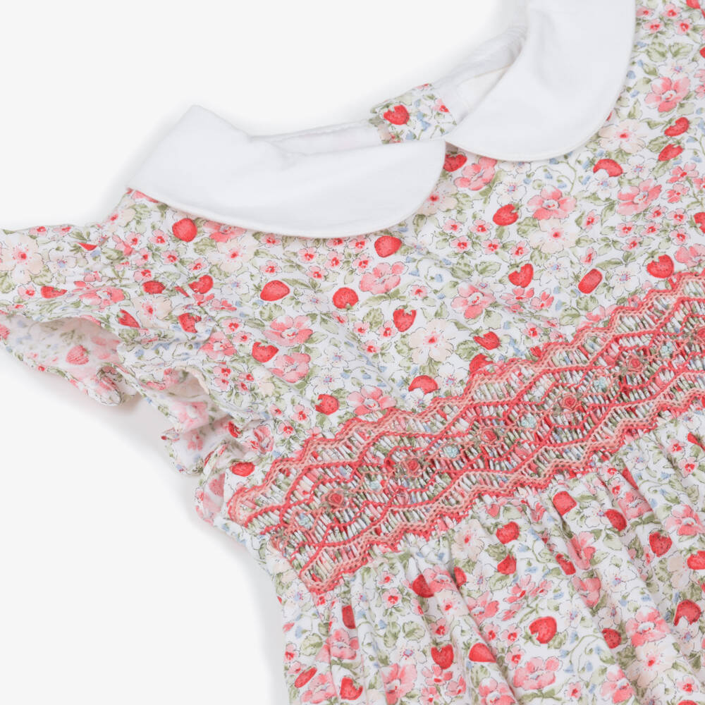 Kidiwi-Baby Girls Red Strawberry & Floral Hand-Smocked Shortie | Childrensalon Outlet
