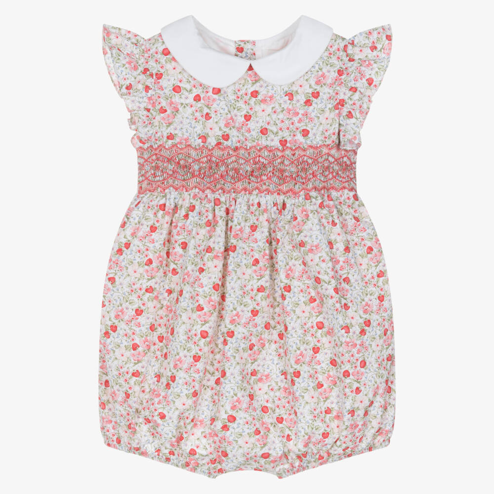 Kidiwi-Baby Girls Red Strawberry & Floral Hand-Smocked Shortie | Childrensalon Outlet