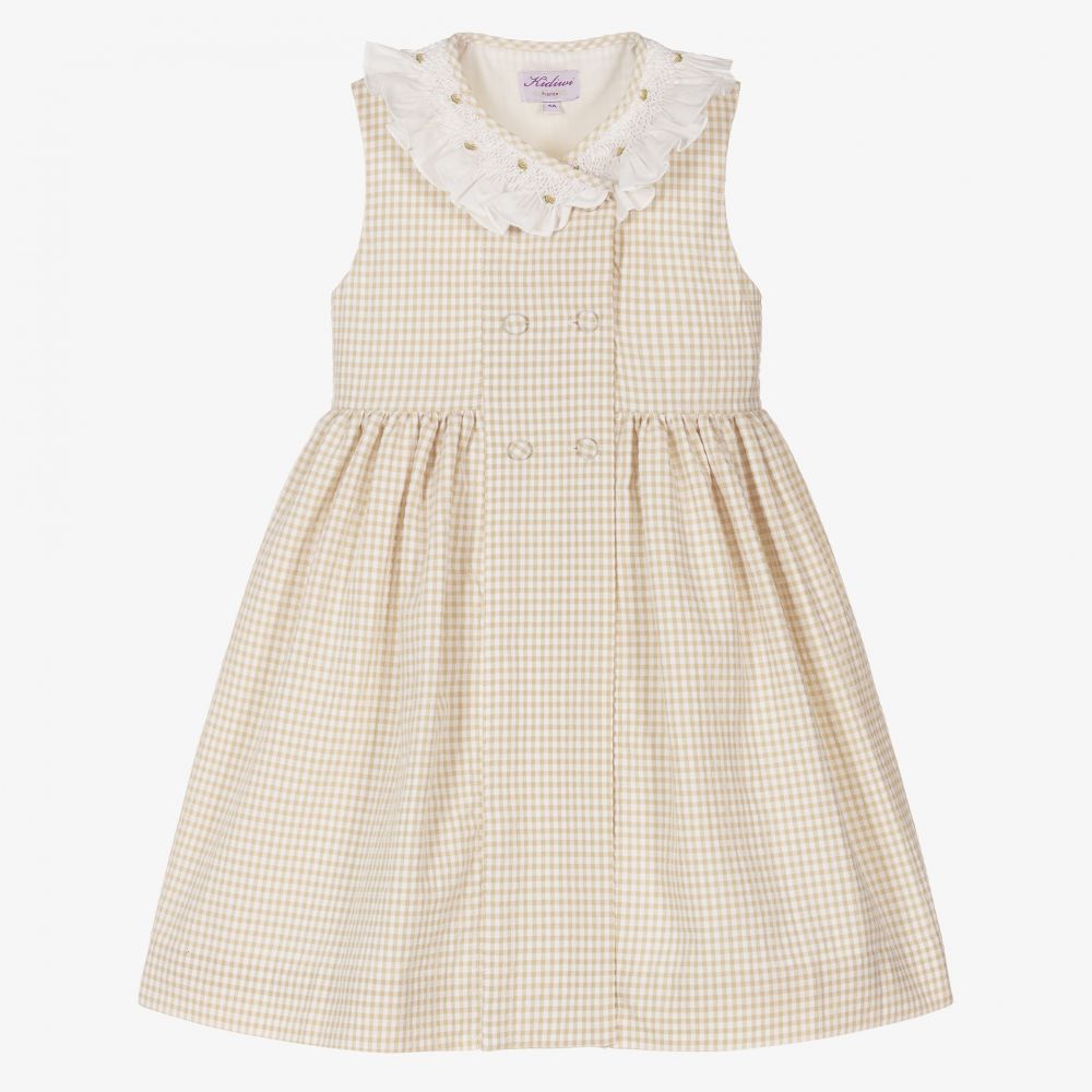 Kidiwi - Robe beige vichy à smocks  | Childrensalon