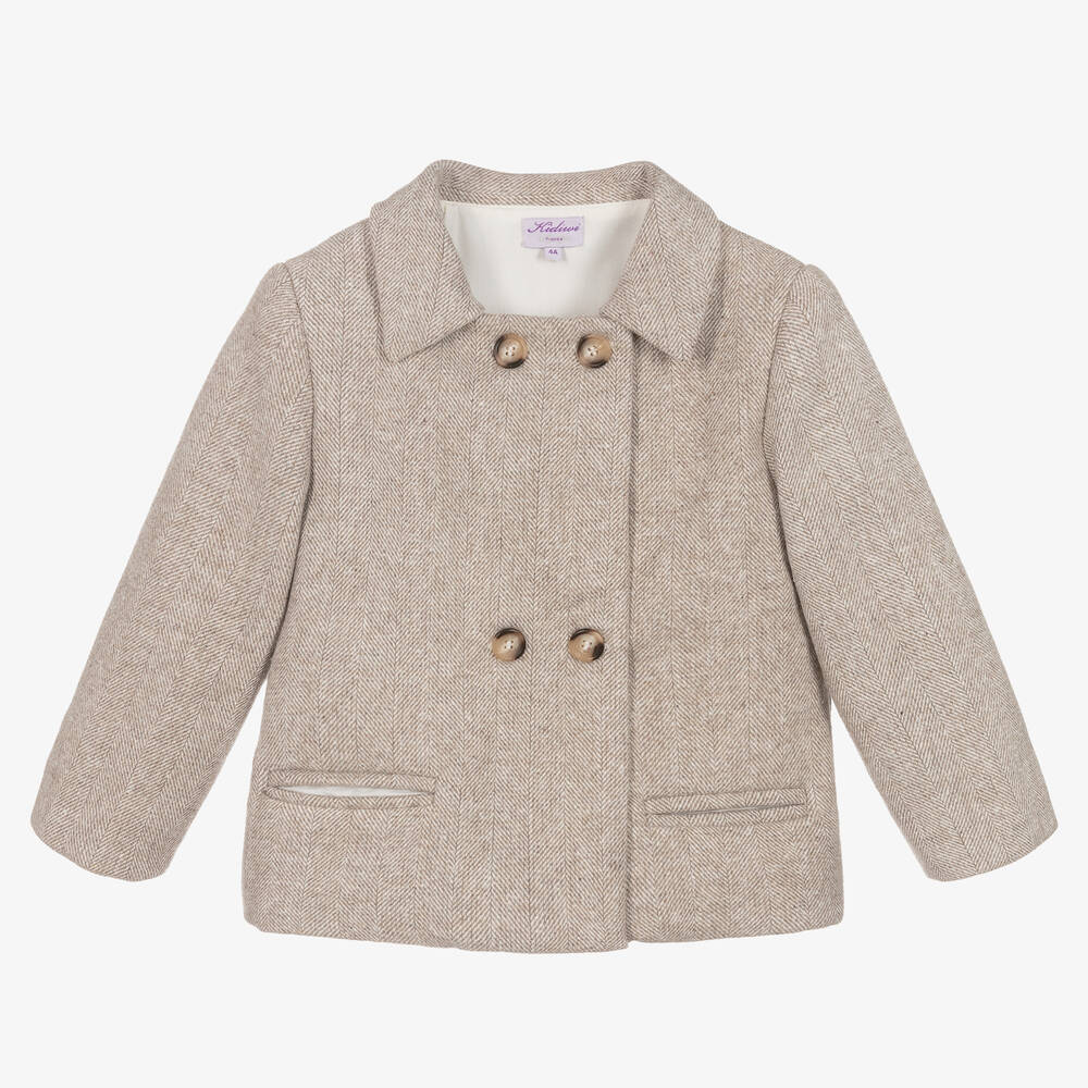 Kidiwi - Beige Herringbone Tweed Jacket | Childrensalon