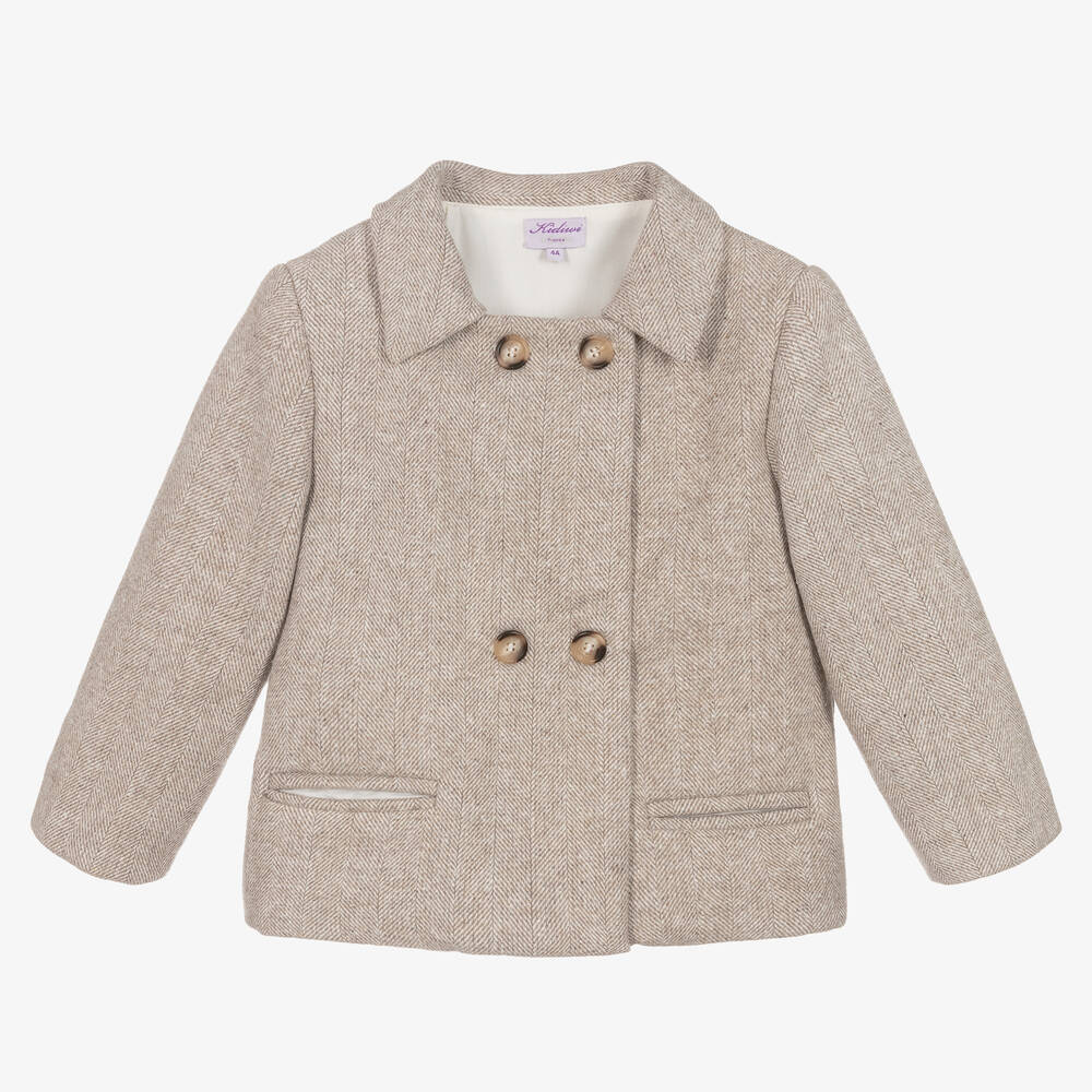 Kidiwi - Beige Fischgrät-Tweedjacke | Childrensalon