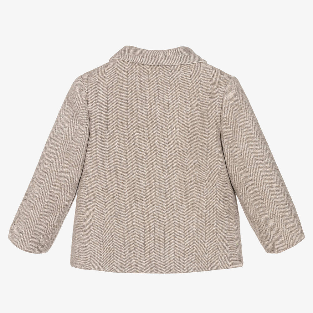 Kidiwi-Beige Herringbone Tweed Jacket | Childrensalon Outlet