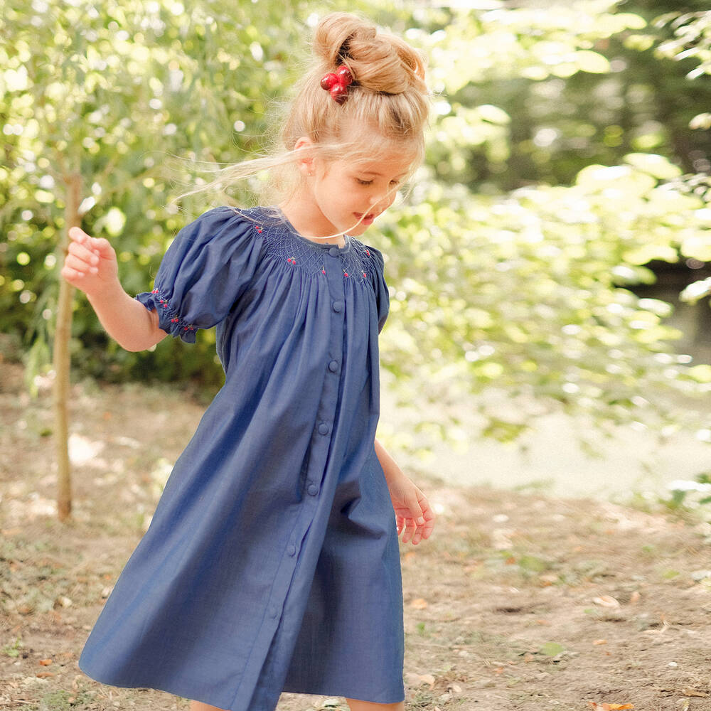 Kidiwi-Blue Chambray Smocked Dress  | Childrensalon Outlet