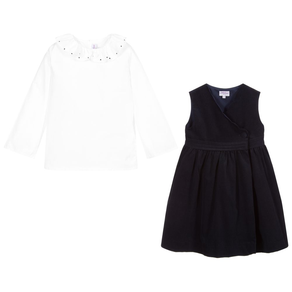 Kidiwi-فستان قطن كوردروي و قيص لون كحلي و أبيض | Childrensalon Outlet