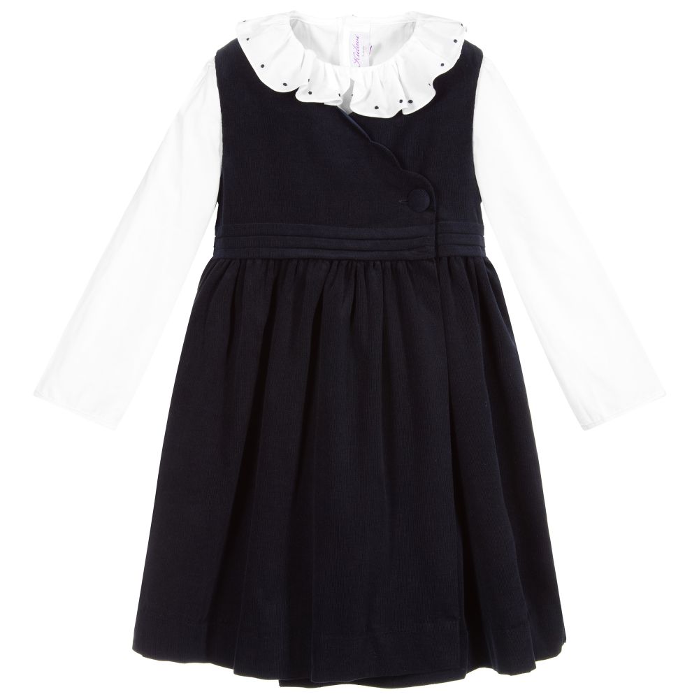 Kidiwi-Blue Cotton Pinafore Dress Set | Childrensalon Outlet