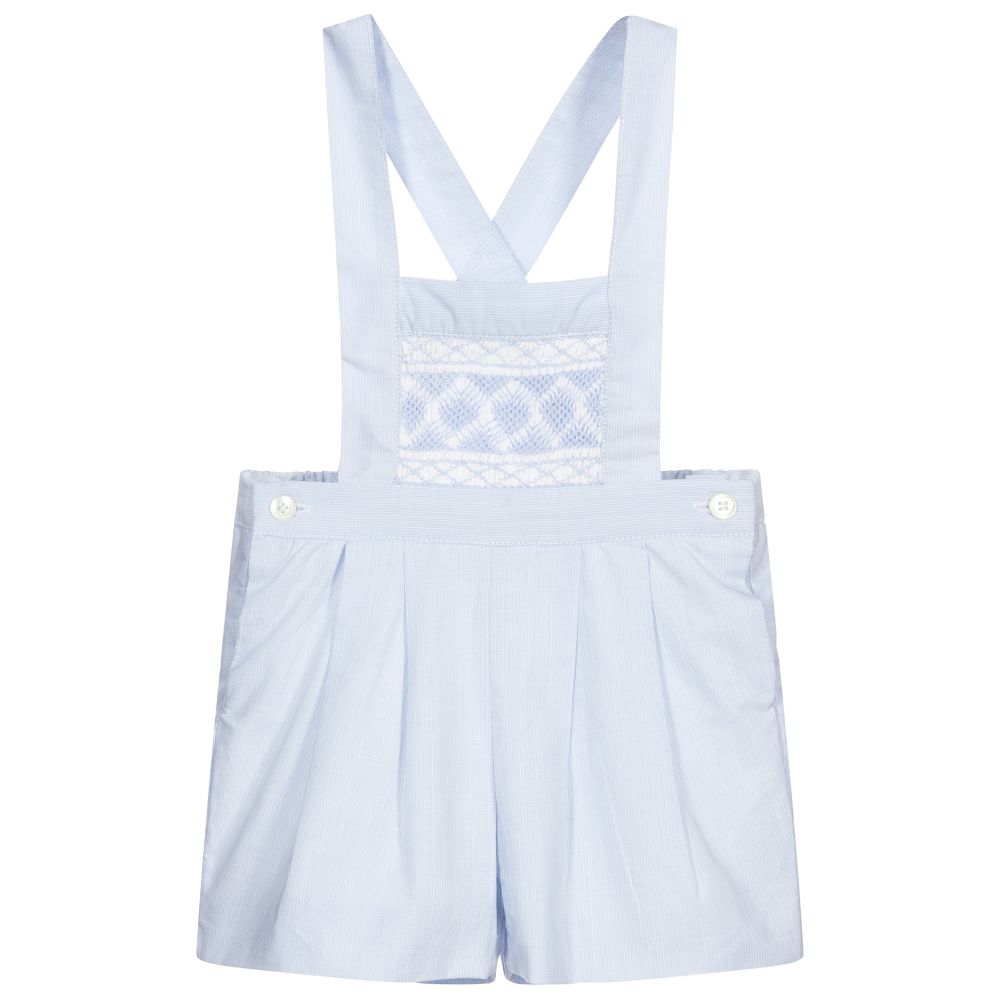 Kidiwi-Blue Cotton Smocked Dungarees | Childrensalon Outlet
