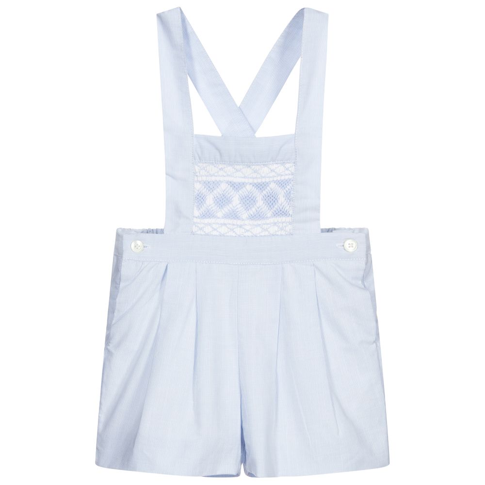 Kidiwi - Blue Cotton Smocked Dungarees | Childrensalon