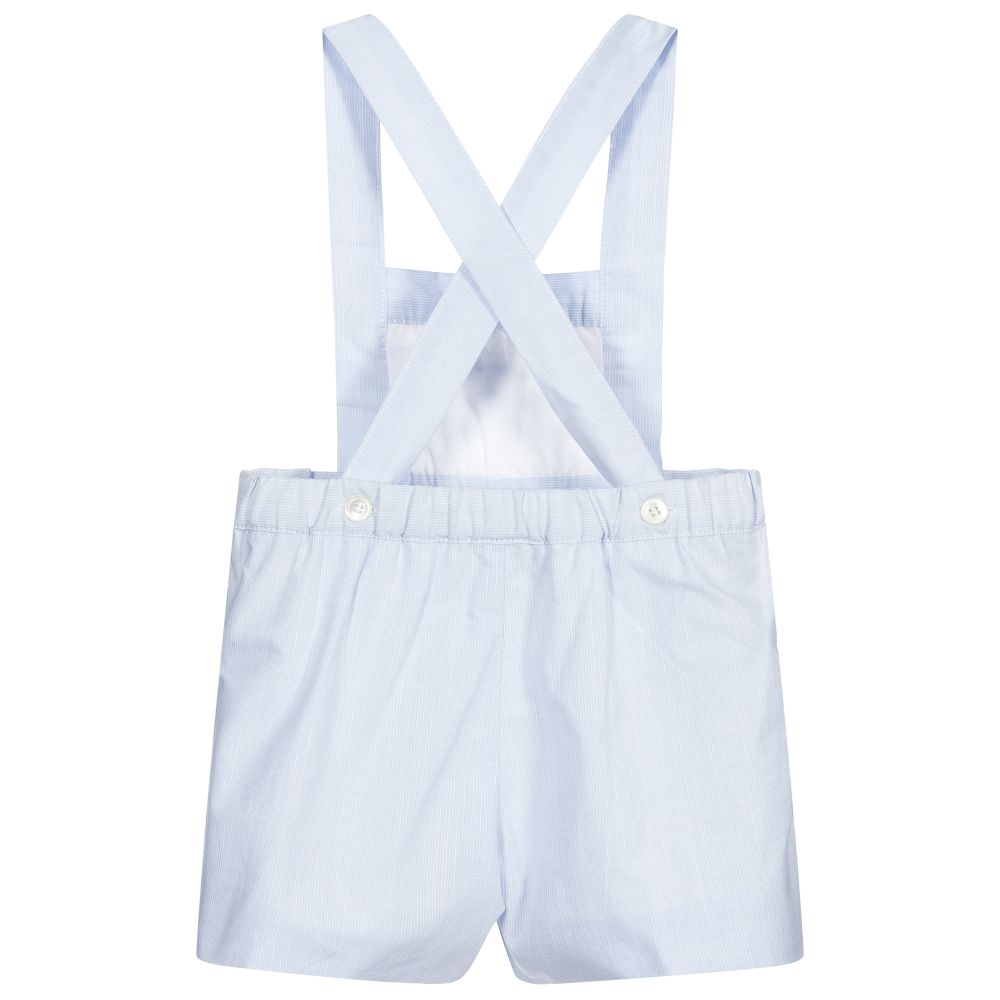 Kidiwi-Blue Cotton Smocked Dungarees | Childrensalon Outlet