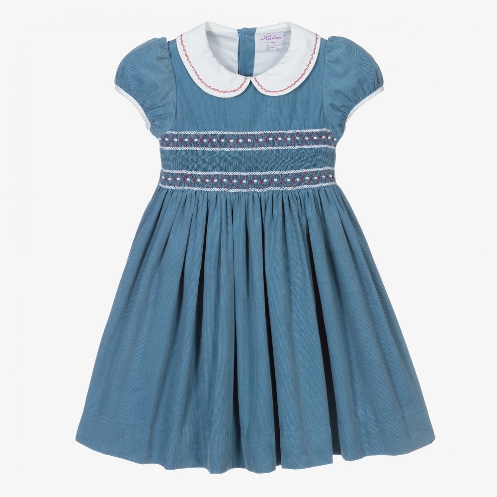 Kidiwi - Blaues gesmoktes Cordkleid | Childrensalon