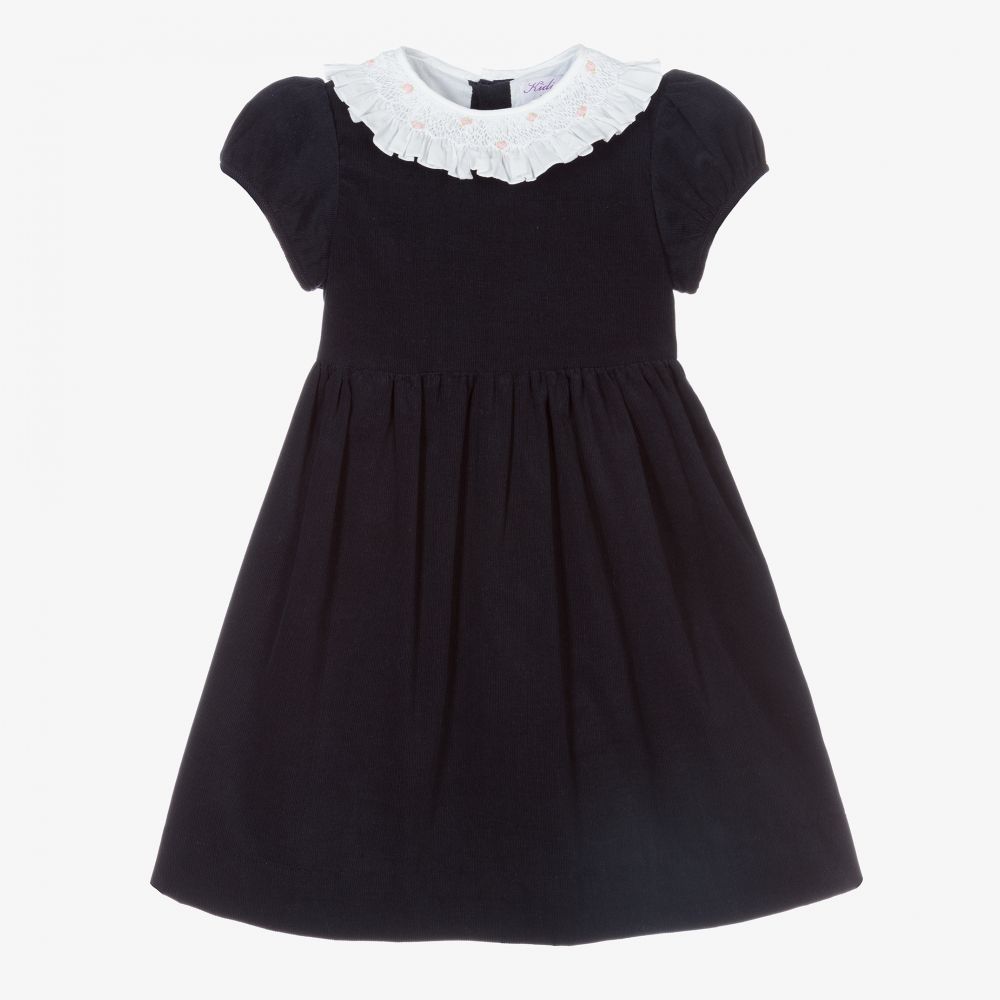 Kidiwi-Синее вельветовое платье со сборками | Childrensalon Outlet