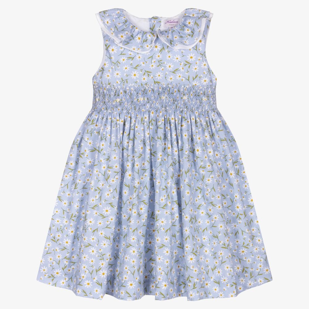 Kidiwi - Blaues, gesmoktes Gänseblümchen-Kleid  | Childrensalon