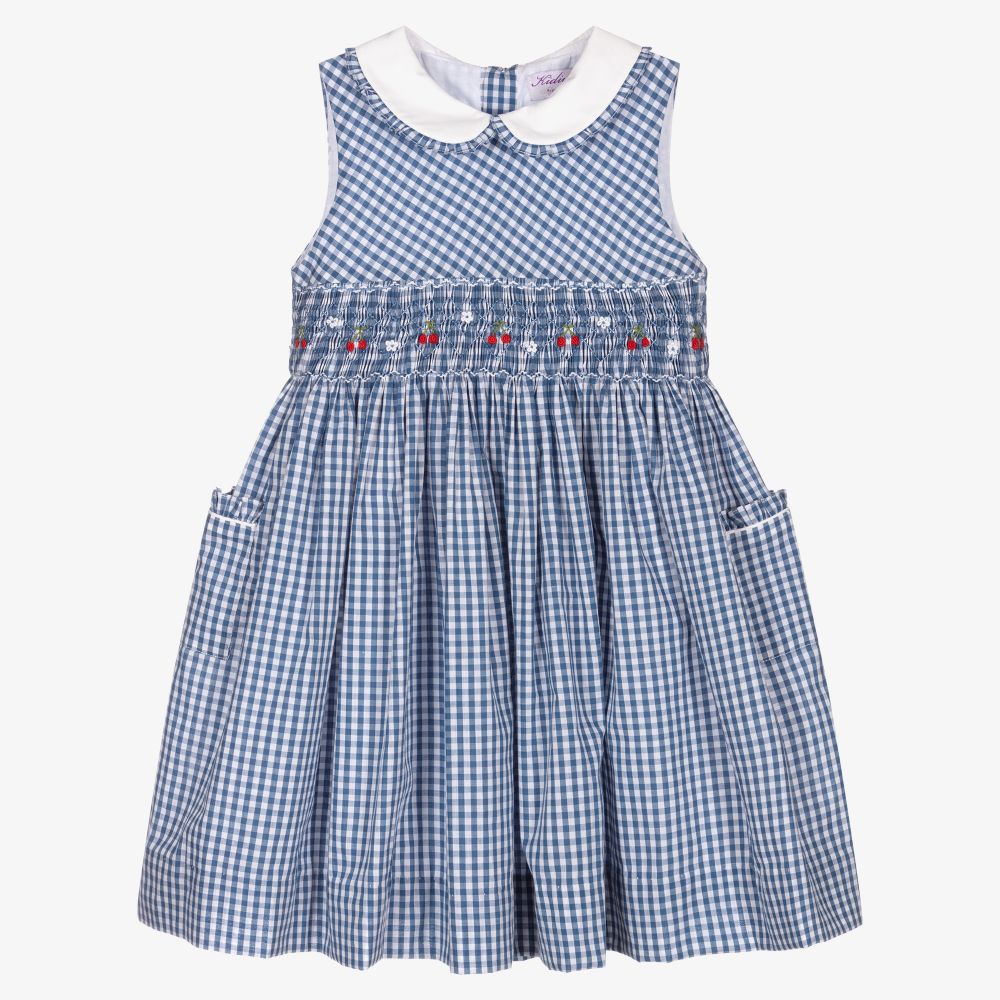 Kidiwi - Robe bleue vichy à smocks  | Childrensalon