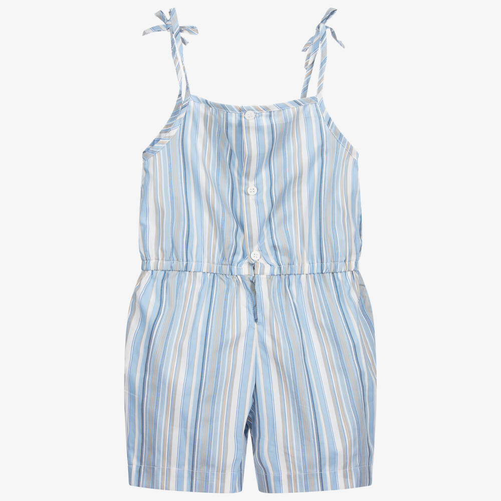 Kidiwi-Blue Striped Smocked Playsuit | Childrensalon Outlet