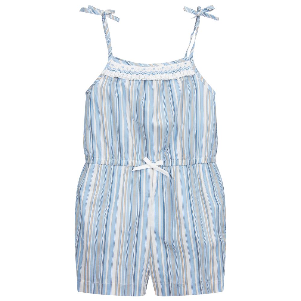 Kidiwi - Blue Striped Smocked Playsuit | Childrensalon