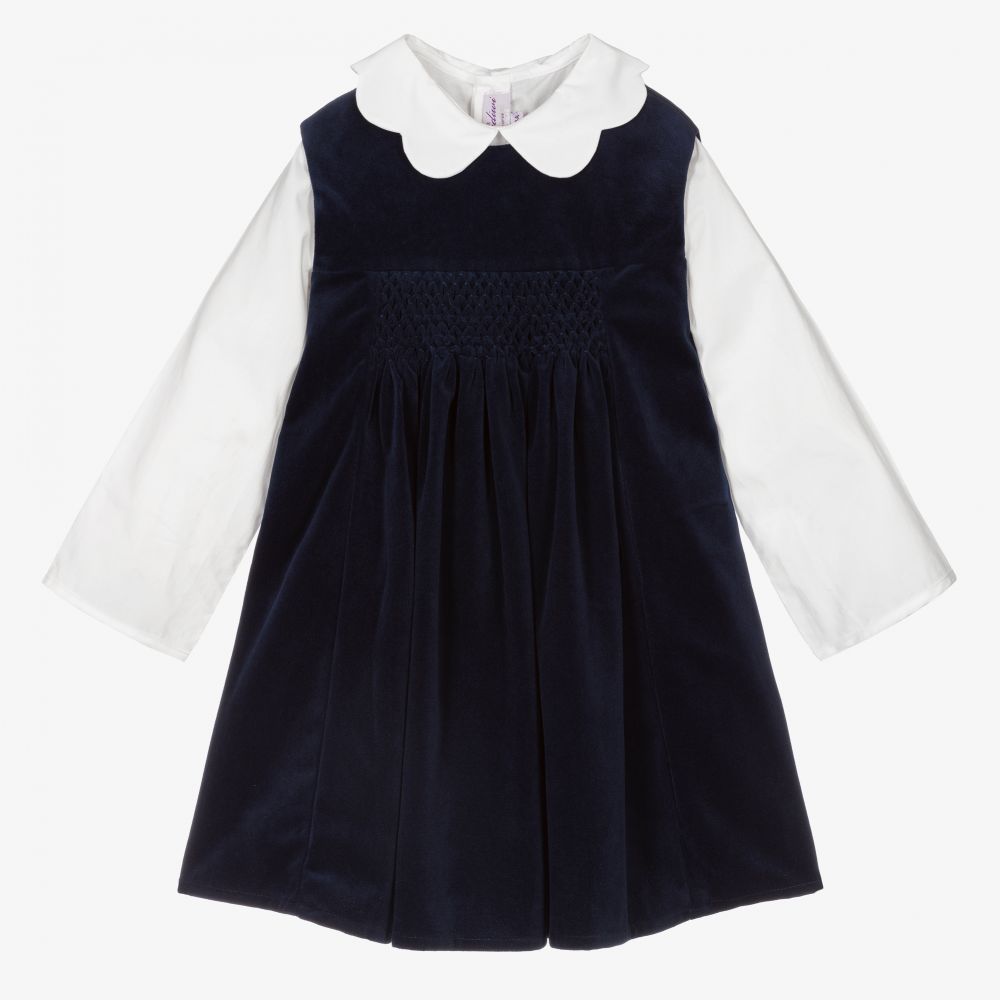 Kidiwi - Blue Velvet Pinafore Dress Set | Childrensalon