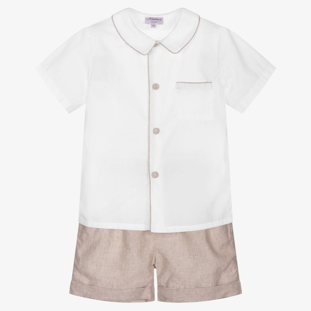Kidiwi - Белый топ и бежевые льняные шорты для мальчиков | Childrensalon