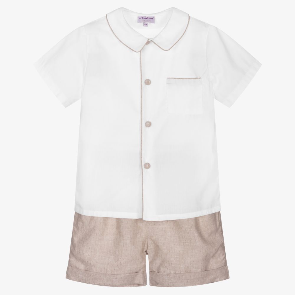 Kidiwi - Boys Beige Linen Shorts Set | Childrensalon