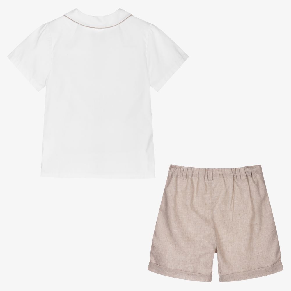 Kidiwi-Boys Beige Linen Shorts Set | Childrensalon Outlet