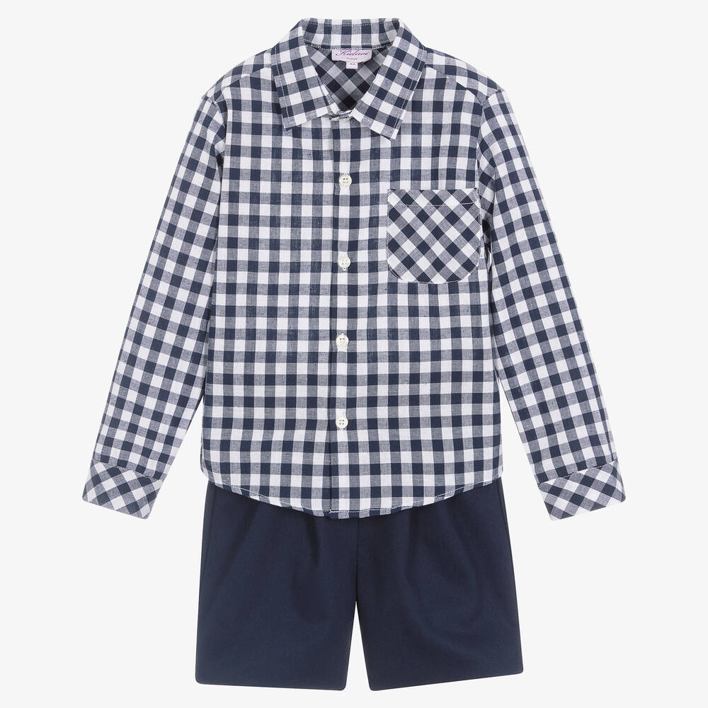 Kidiwi - Рубашка в клетку и синие шорты из хлопка | Childrensalon