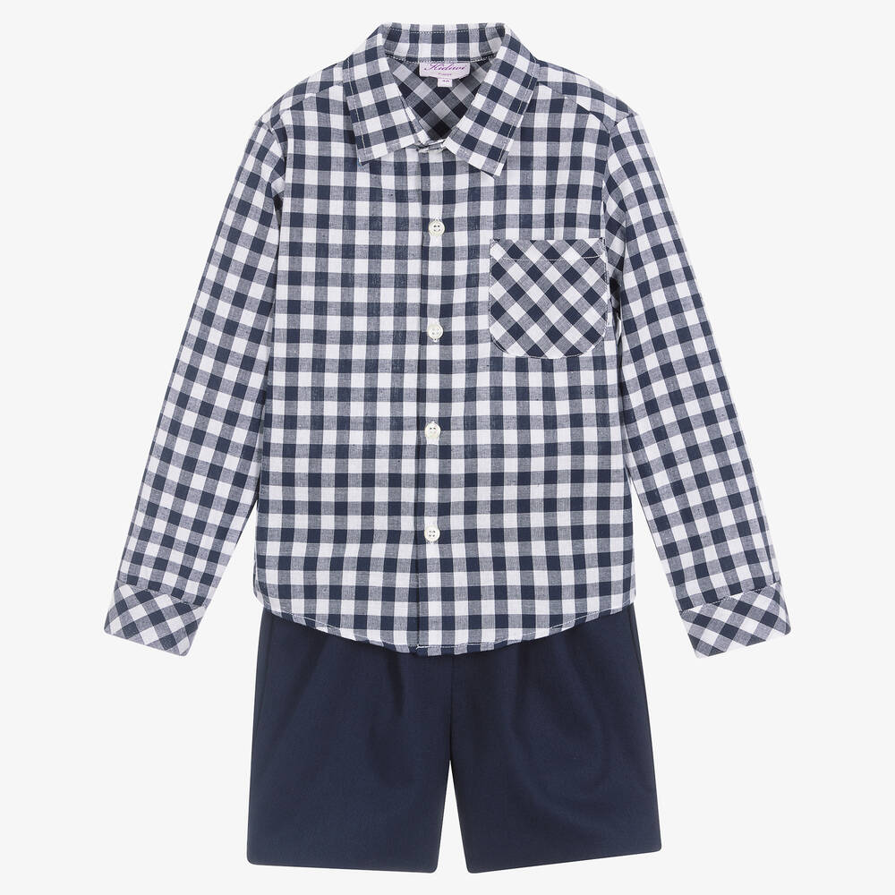 Kidiwi - Ensemble short vichy bleu en coton | Childrensalon