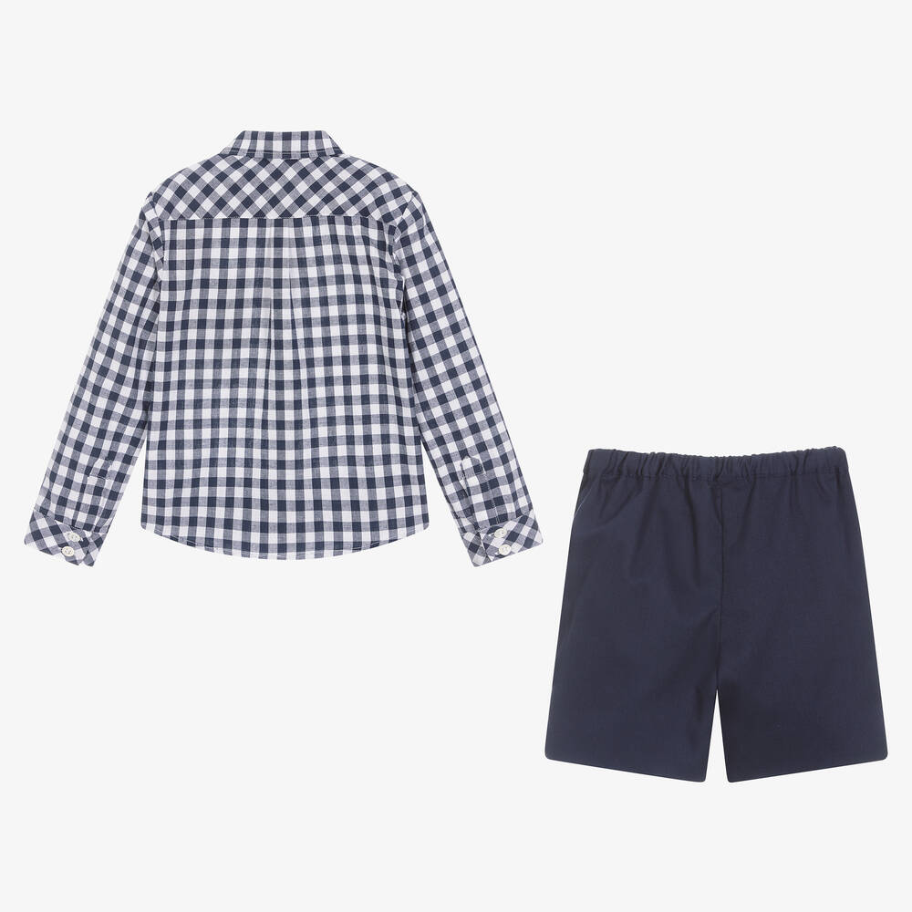 Kidiwi-Boys Blue Gingham Cotton Shorts Set | Childrensalon Outlet