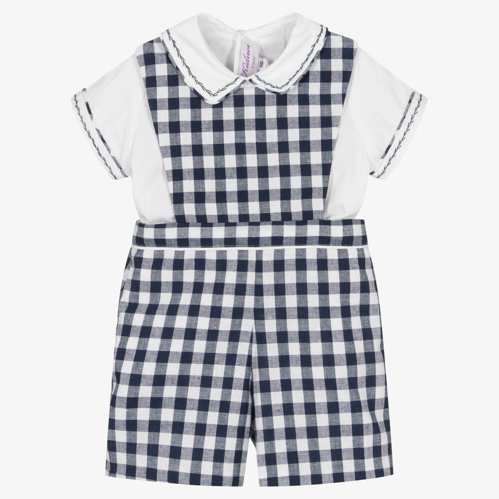 Kidiwi - Boys Blue Gingham Dungaree Set | Childrensalon