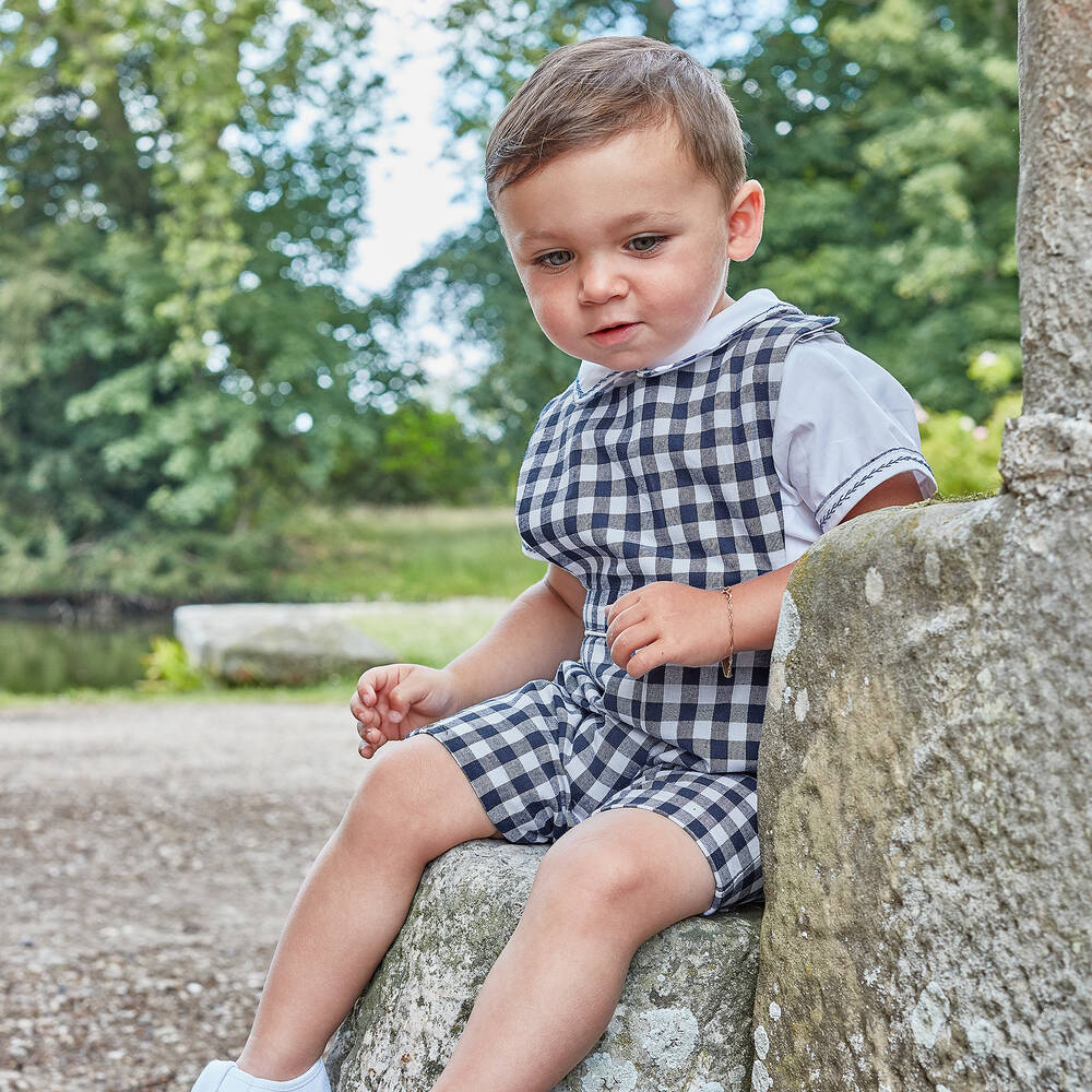 Kidiwi Boys Blue Gingham Dungaree Set Childrensalon Outlet