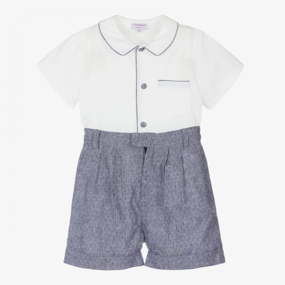 Kidiwi - Белый топ и синие шорты из льна для мальчиков | Childrensalon