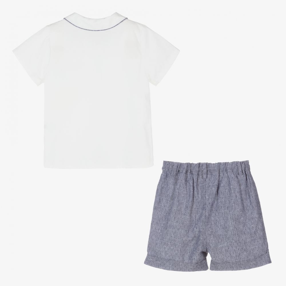 Kidiwi-Белый топ и синие шорты из льна для мальчиков | Childrensalon Outlet