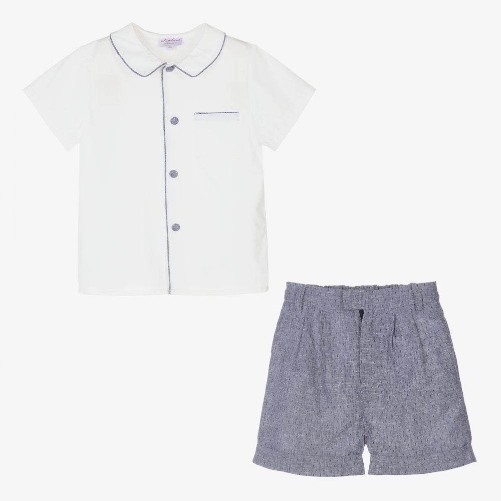 Kidiwi-Белый топ и синие шорты из льна для мальчиков | Childrensalon Outlet