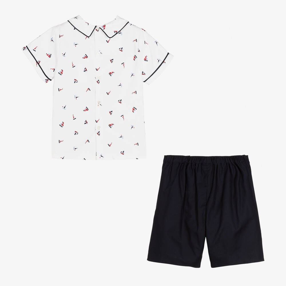 Kidiwi-Boys Blue Sailboats Shorts Set | Childrensalon Outlet